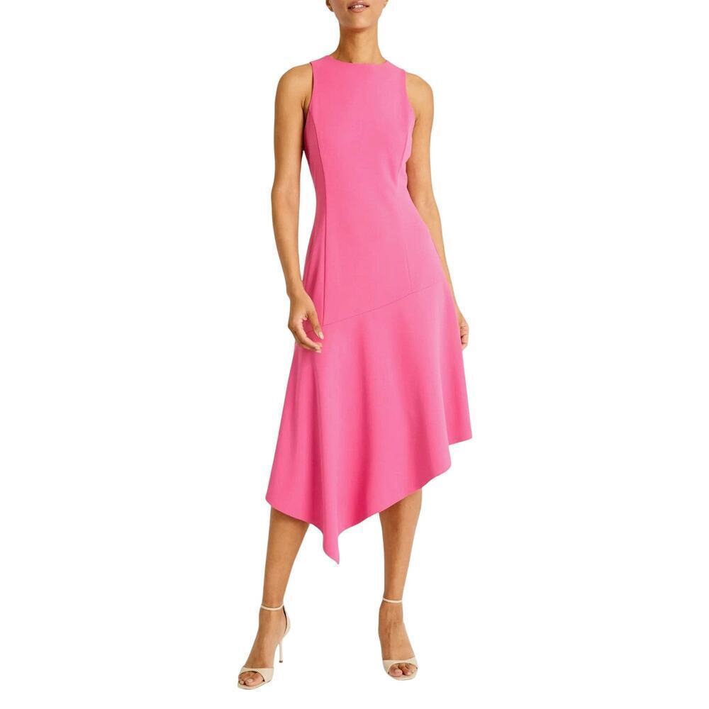 Maggy London Pink Asymmetrical Midi Dress 8 Sleeveless Party Cocktail